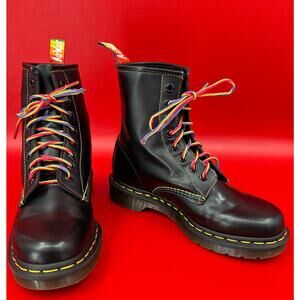 Doc Marten Unisex 1460 Pride Black Leather LBGT Lace-Up Combat Boots, W- 6, M-5